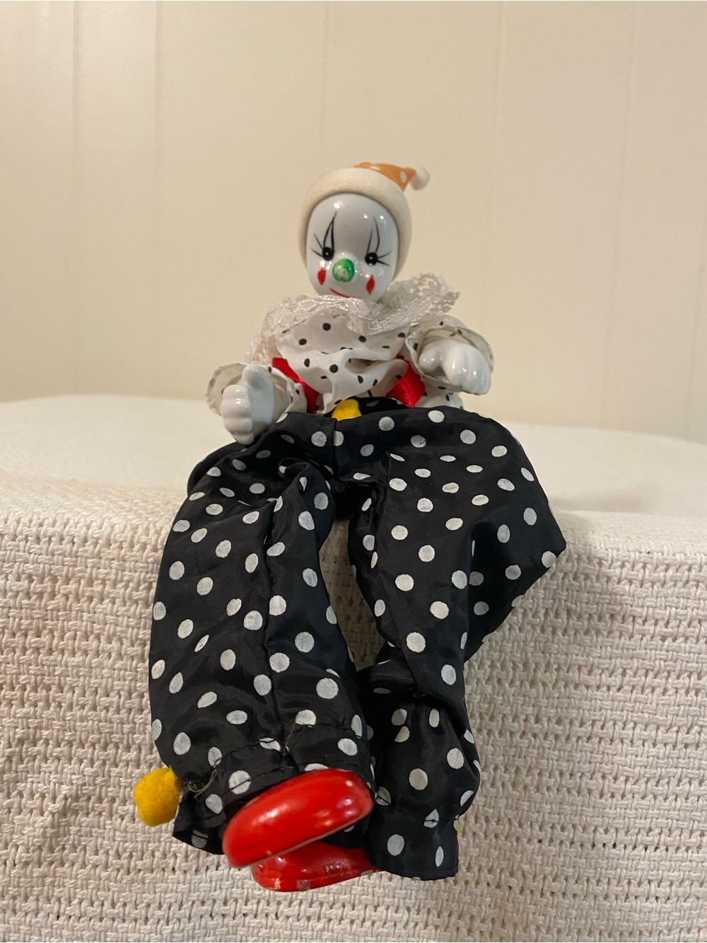 Vintage Polka Dot Clown Doll with Red Shoes